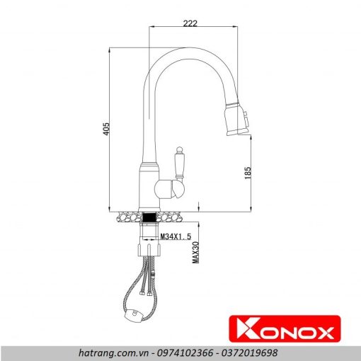 Vòi rửa bát Konox dây rút KN1905