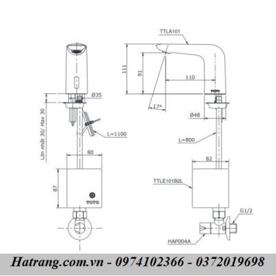 Bản kĩ thuật Vòi cảm ứng lavabo TOTO TTLA101/TTLE101E2L/HAP004A