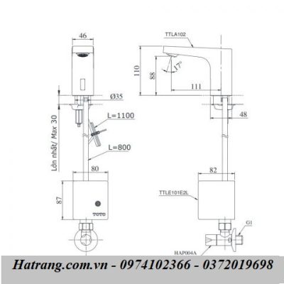 Bản kĩ thuật Vòi cảm ứng lavabo TOTO TTLA102/TTLE101B2L/HAP004A