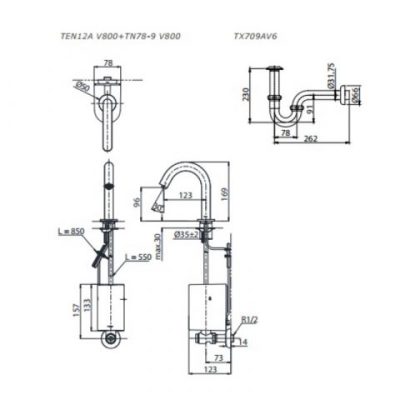 Bản kĩ thuật Vòi cảm ứng lavabo TOTO TEN12ANV900/TN78-9V900/HAP004A