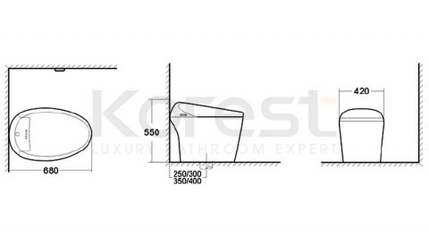 Bản vẽ kỹ thuật Bồn cầu thông minh Korest BKR8900S