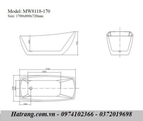 Bản vẽ Bồn tắm Mowoen MW8118-170 đặt sàn