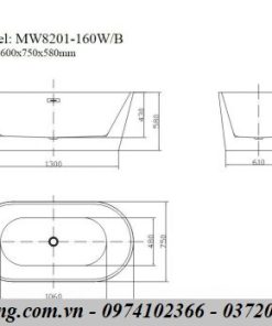 Bản vẽ Bồn tắm Mowoen MW8201-160WB đặt sàn