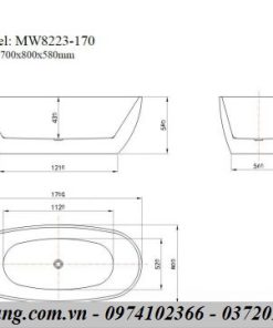 Bản vẽ Bồn tắm Mowoen MW8223-170 đặt sàn