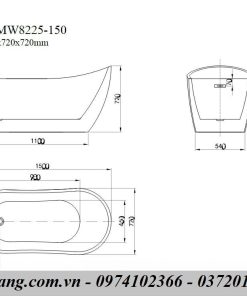 Bản vẽ Bồn tắm Mowoen MW8225-150 đặt sàn