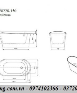 Bản vẽ Bồn tắm Mowoen MW8228-150 đặt sàn