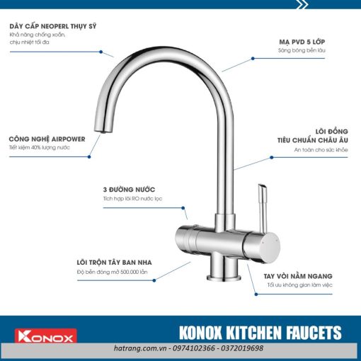 Vòi rửa bát Konox 3 đường nước TRIM-WATER