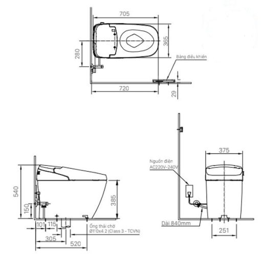 Bản vẽ kỹ thuật bồn cầu cảm ứng Inax AC-G216VN/BKG