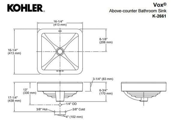 Bản kĩ thuật Chậu rửa lavabo đặt bàn Kohler K-2661X-0