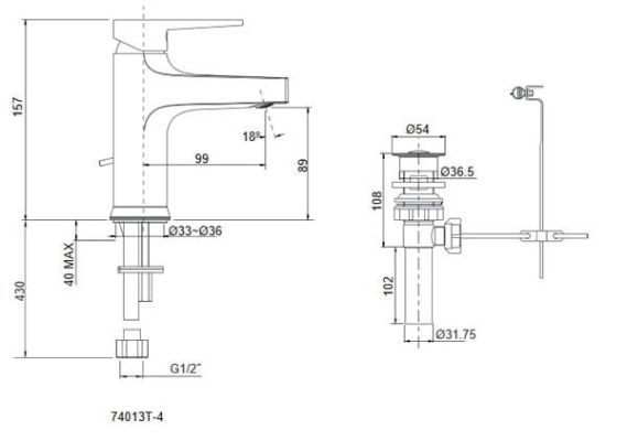 Vòi rửa mặt lavabo Kohler K-74013T-4-CP