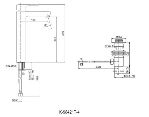 Vòi rửa mặt lavabo Kohler K-98421T-4-CP