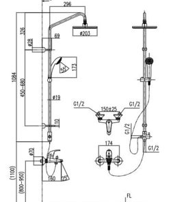 Bản vẽ kỹ thuật Sen cây tắm đứng Inax BFV-1305S-2