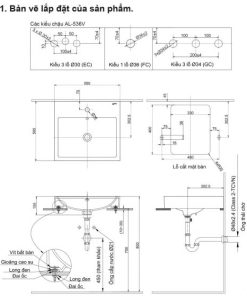 Bản kĩ thuật Chậu rửa mặt Inax AL-536V (EC/FC/GC)